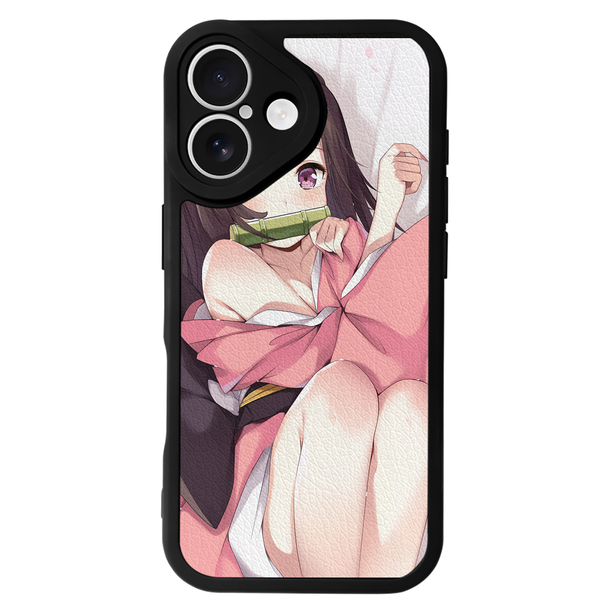 （画像用） 鬼滅の刃（きめつのやいば）竈門 禰󠄀豆子／かまど ねずこ Kamado Nezuko 【iPhone 16シリーズ対応】シリコンスマホケース（レザー調） 材質：シリコン